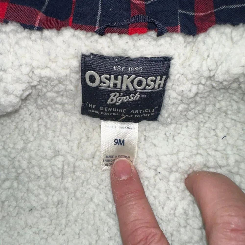 Kids Oshkosh Osh Kosh B'Gosh Toggle Jacket Coat 9m months NAVY plaid sherpa